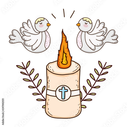 Paschal candle sacred with doves birds