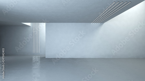 Empty floor in abstract modern architecture. 3D illustration. 3D rendering.
