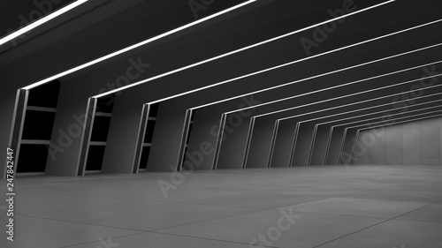 Empty dark abstract modern concrete interior. 3D illustration. 3D rendering.