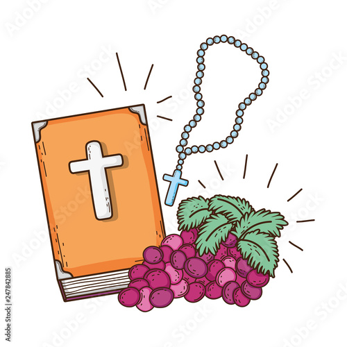 holy bible book with grapes fruits