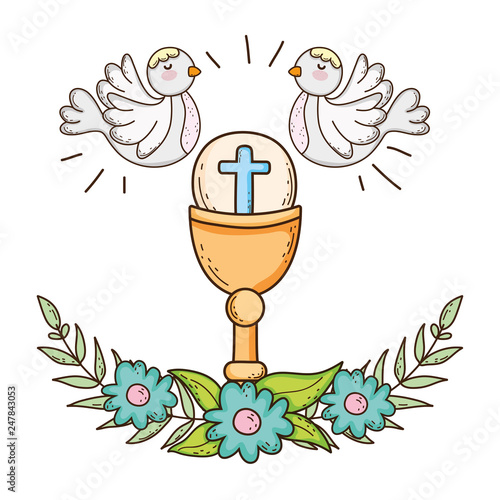 sacred chalice religious with doves birds