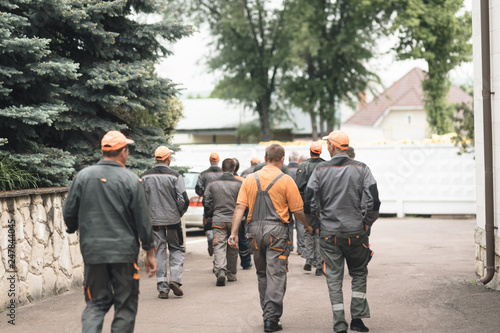 Canvas Print group of workers in the morning for municipality sanitation salubrity of city ve