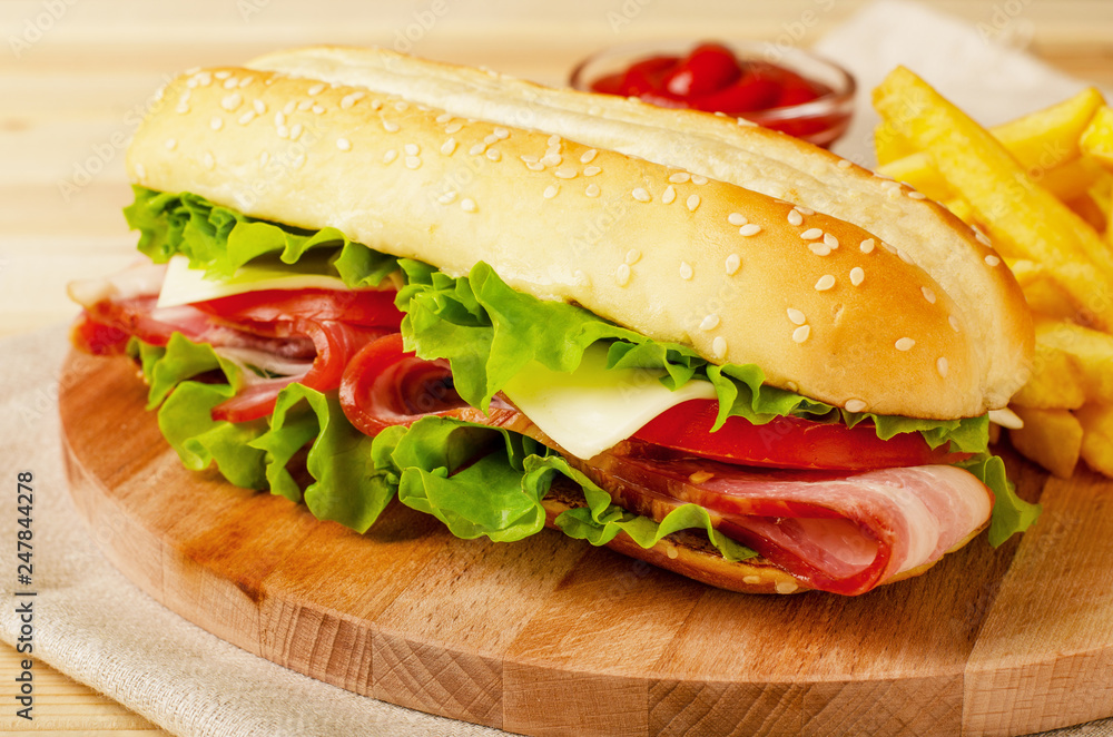 Homemade italian sub sandwich with bacon Homemade italian sub sandwich with bacon
