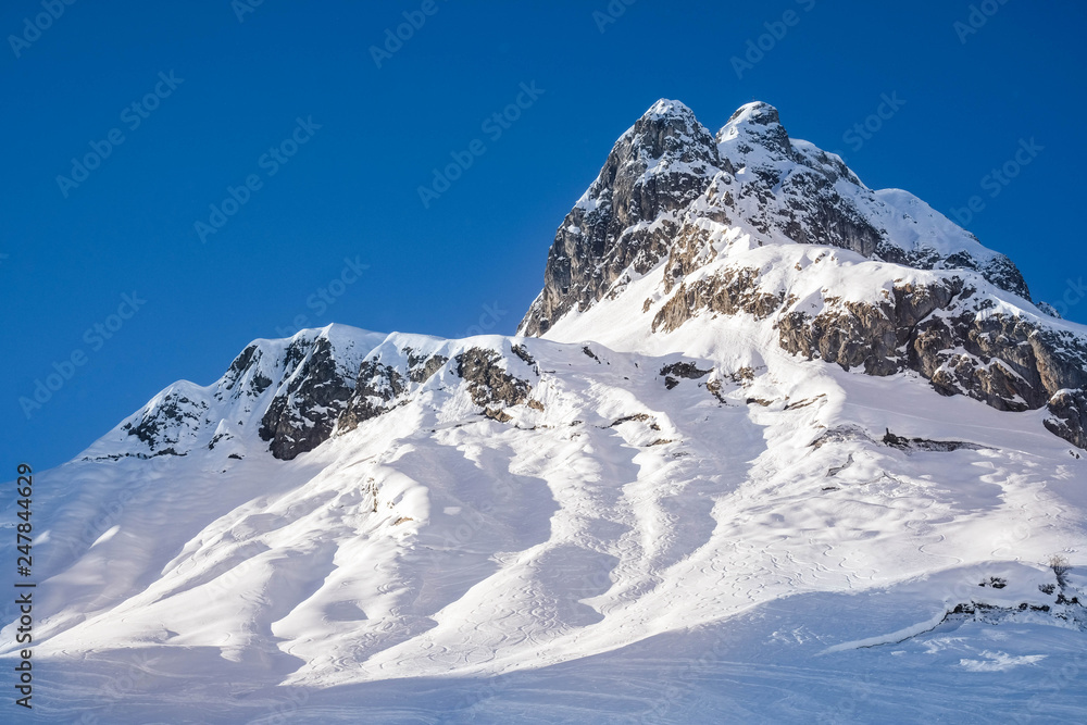 freeride in ski resort arlberg, vorarlberg, austria europe