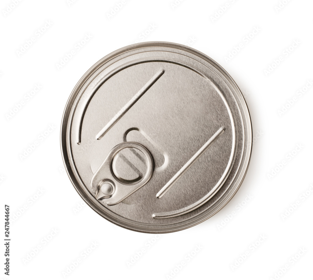 Tin containers without labels top view, canned food Tin containers without labels top view, canned food