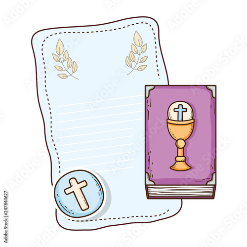 first communion card with bible