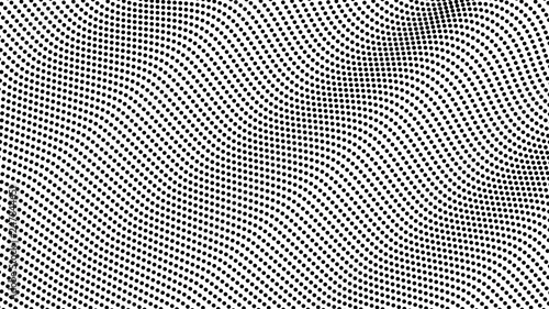 Ripple waves pattern, halftone dot background, texture, abstract light pattern, white dots on black background, vector minimal techno background, screen print texture