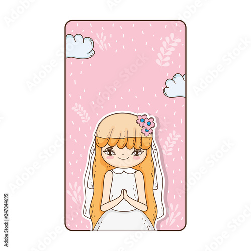 little girl in first communion card