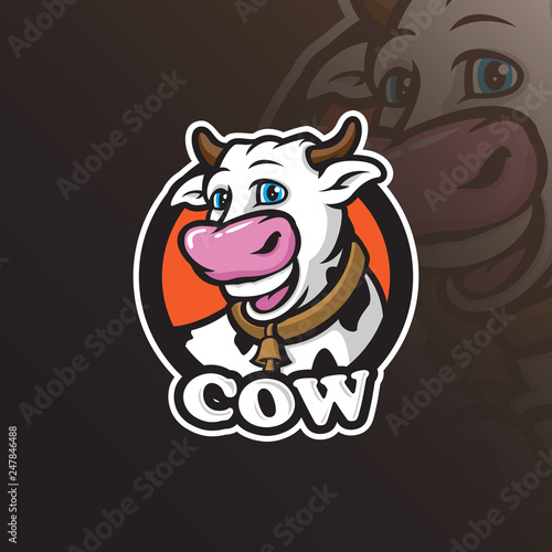 cow vector mascot logo design with modern illustration concept style for badge, emblem and tshirt printing. smart cow illustration for logos.