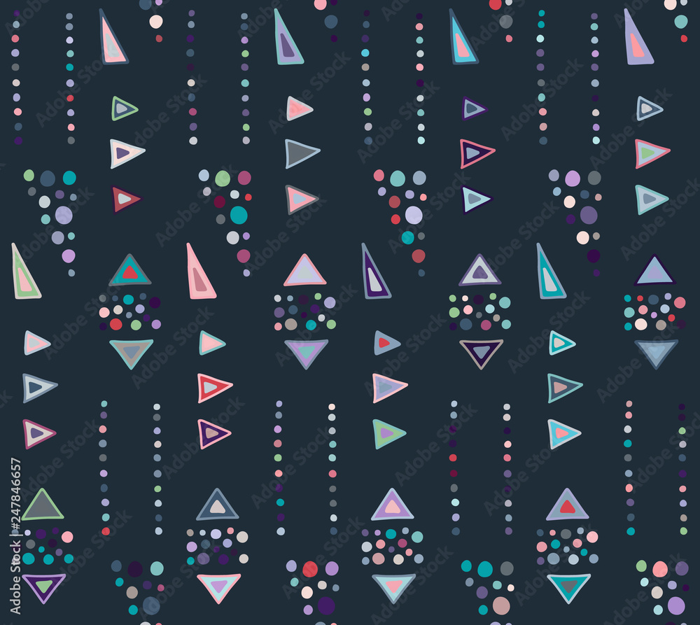 Obraz premium Seamless vector pattern. geometrical background with hand drawn decorative tribal elements. Print with ethnic, folk, traditional motifs. Graphic geometric illustration for wrapping, wallpaper, fabric