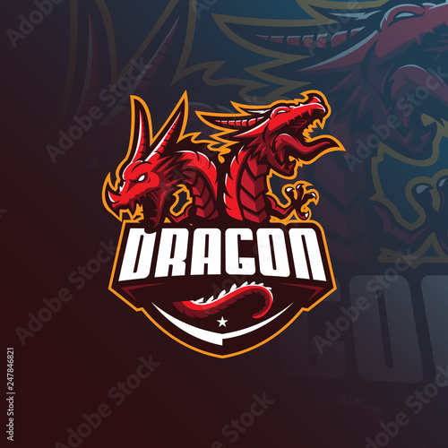 dragon vector mascot logo design with modern illustration concept style for badge, emblem and tshirt printing. angry dragon illustration for sport and esport team.