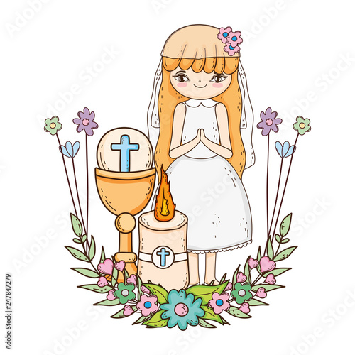 little girl with chalice in first communion celebration