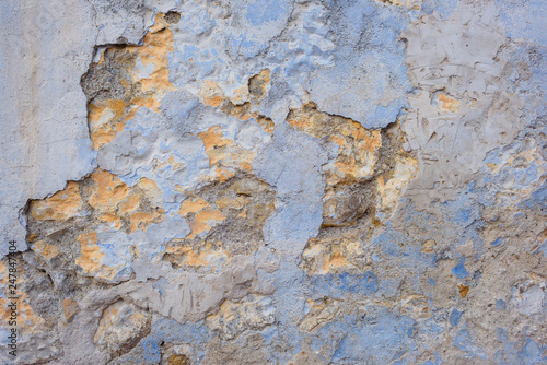 The texture of the stone-concrete wall. Damaged surface. Chipped and cracked. Old gray stone wall. Black Sea. Massandra beach. Yalta. Rest in Crimea. Walk along the beach.