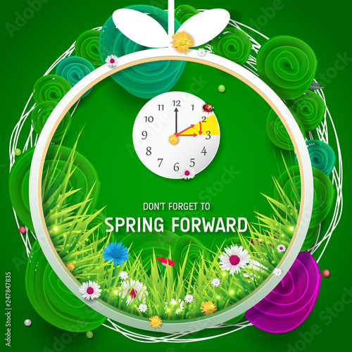 Spring Forward Banner. Daylight Saving Time Reminder - Spring Time Change.