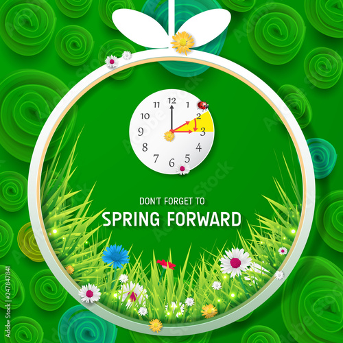 Spring Forward Banner. Daylight Saving Time Reminder - Spring Time Change.
