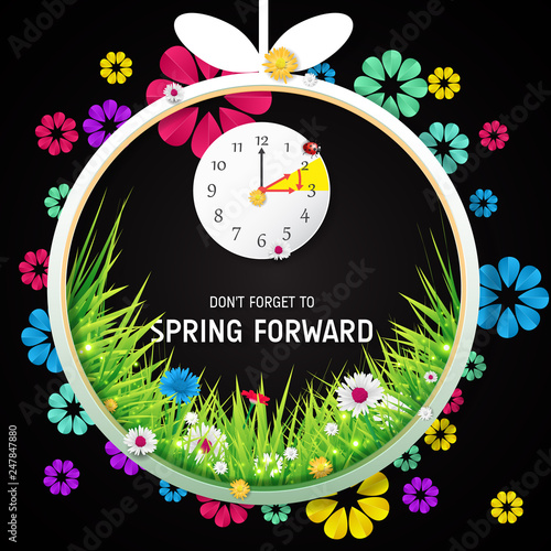 Spring Forward Banner. Daylight Saving Time Reminder - Spring Time Change.