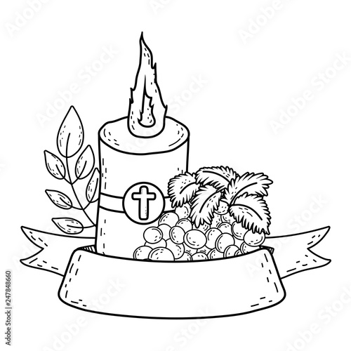 Paschal candle sacred with grapes fruits