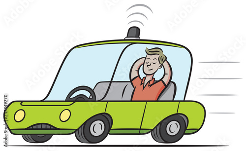 A man takes a ride in his driverless car.