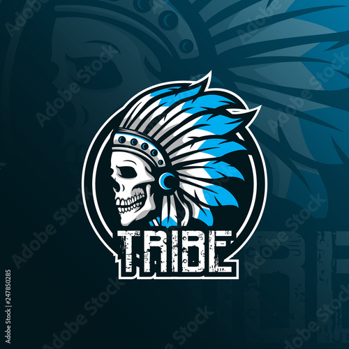 indian tribe skull vector mascot logo design with modern illustration concept style for badge, emblem and tshirt printing. skull indian tribe illustration.