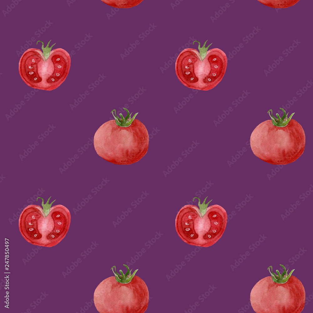 Seamless watercolor pattern with tomatoes Seamless watercolor pattern with tomatoes