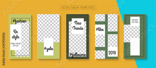 Editable Stories Minimal Vector Layout. Social Media Like and Share, Trends, Sale -50 Photo Frames Kit. Sale Insta Stories Layout