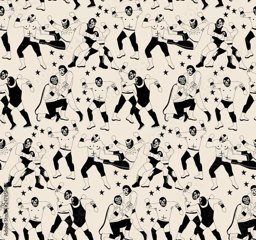 Lucha Libre Seamless Pattern.Luchadores Heroes. Vector Illustration. photo