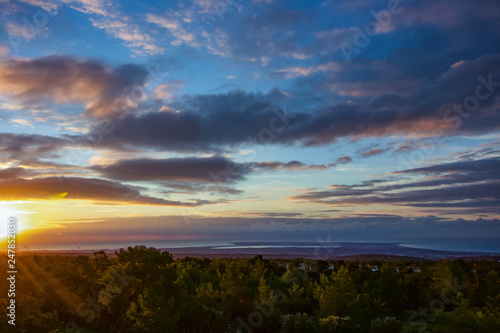Early morning view from the mountains to the Mediterranean sea, landscape of the coast of Cyprus