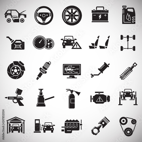 Car service icons set on white background for graphic and web design, Modern simple vector sign. Internet concept. Trendy symbol for website design web button or mobile app