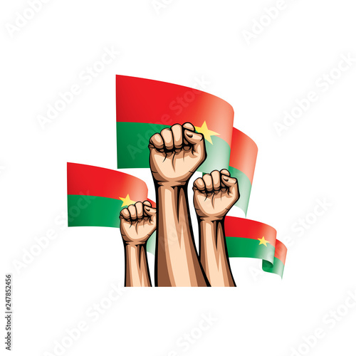 Burkina Faso flag and hand on white background. Vector illustration