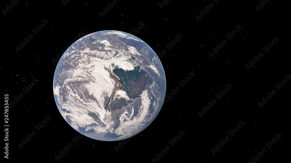 Fototapeta premium Exoplanet 3D illustrationPlanet Earth blue against the background of the galaxy and the black starry sky (Elements of this image furnished by NASA)