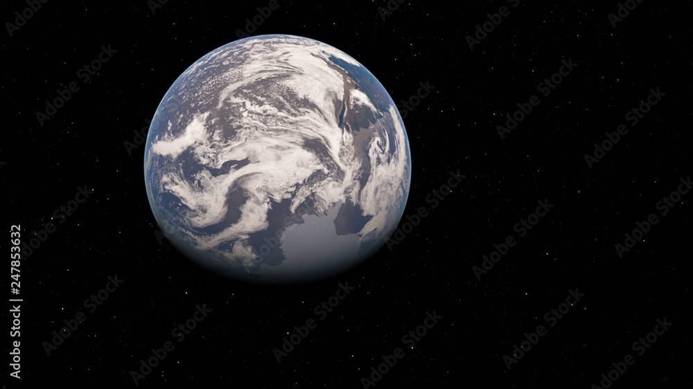 Fototapeta premium Exoplanet 3D illustrationPlanet Earth blue against the background of the galaxy and the black starry sky (Elements of this image furnished by NASA)