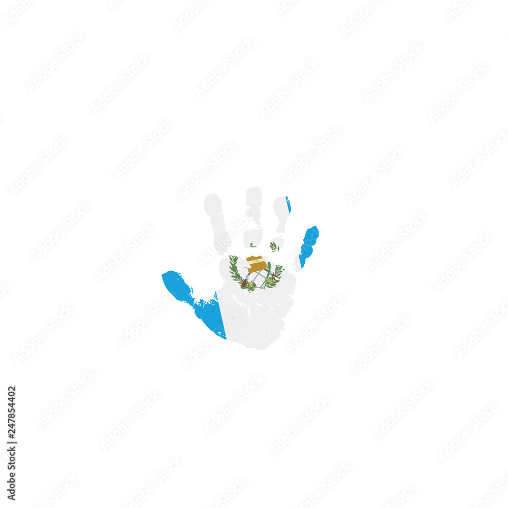 Guatemala flag and hand on white background. Vector illustration Guatemala flag and hand on white background. Vector illustration