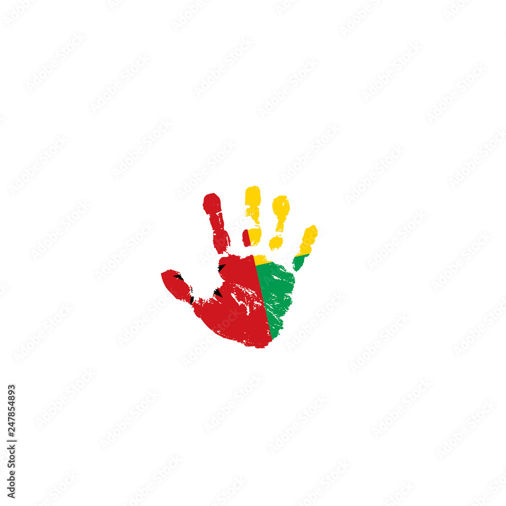 Guinea Bissau flag and hand on white background. Vector illustration Guinea Bissau flag and hand on white background. Vector illustration