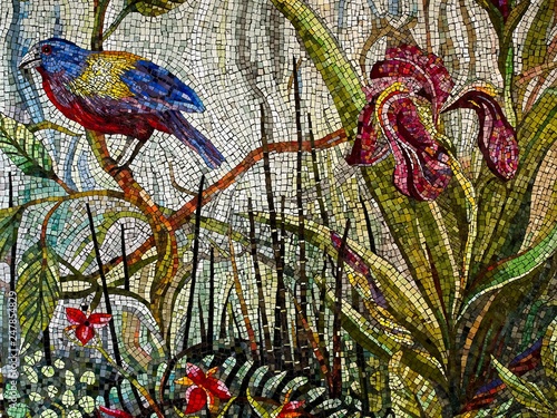 Fotografiet Mosaic Art of a Blue & Golden Bird