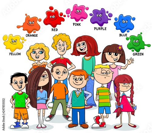 basic colors educational page with children