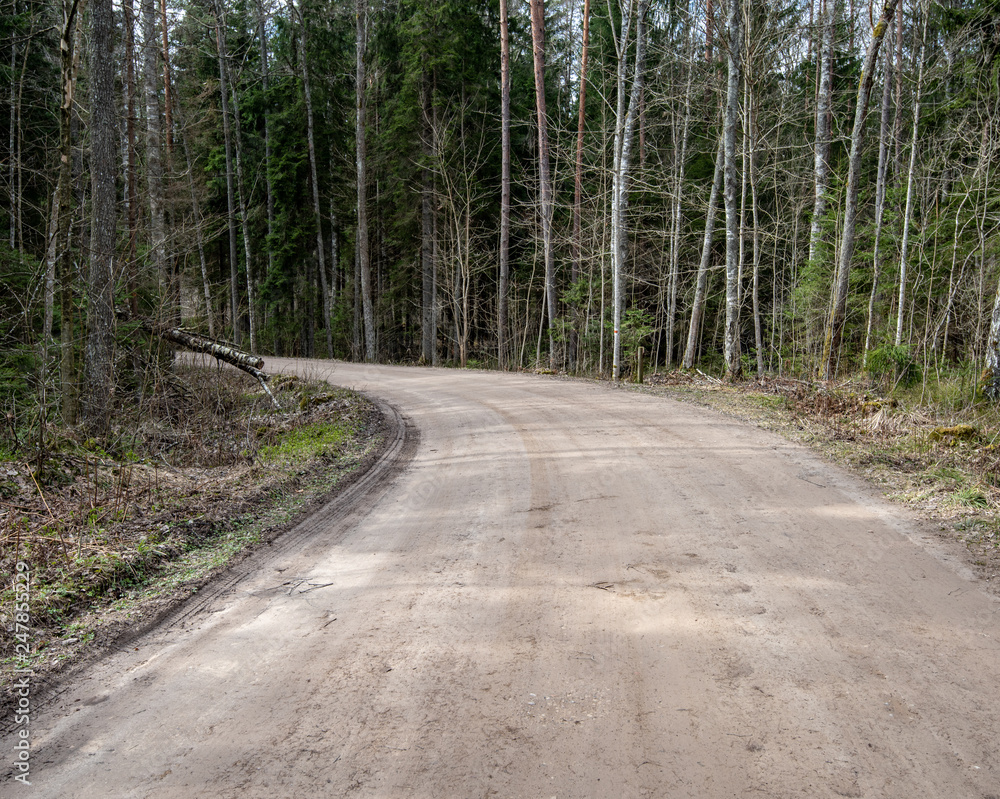 empty country gravel road with mud puddles and bumps empty country gravel road with mud puddles and bumps