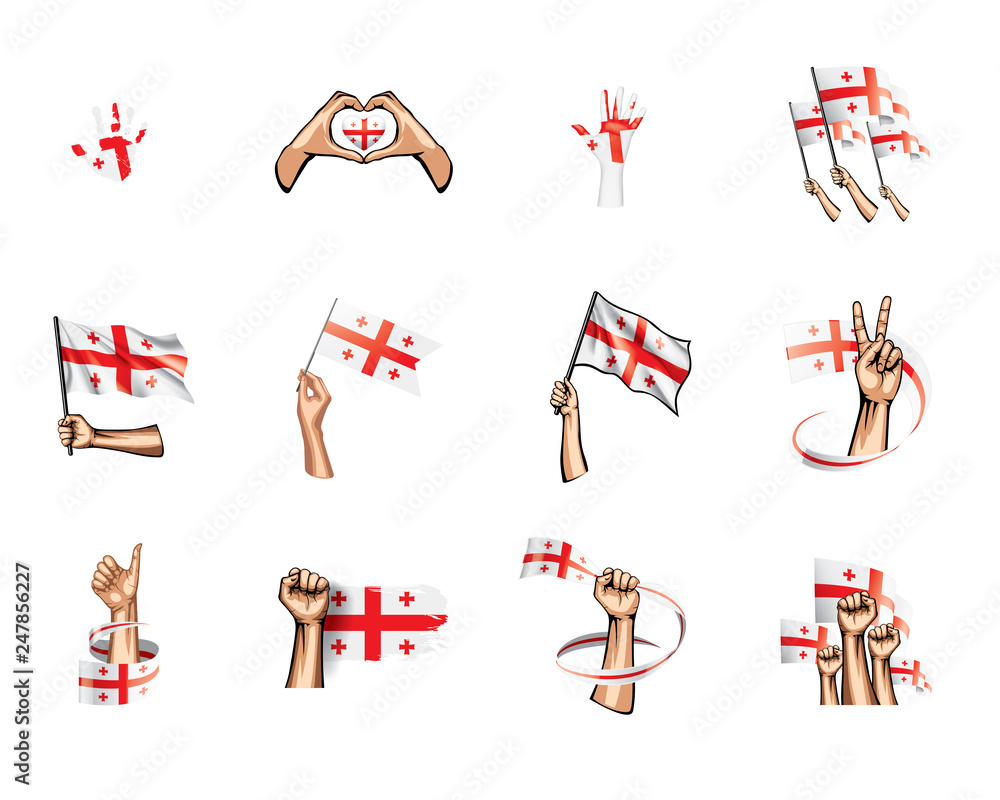 Georgia flag and hand on white background. Vector illustration Georgia flag and hand on white background. Vector illustration