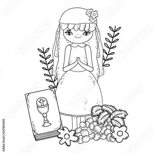 little girl with grapes fruits in communion celebration