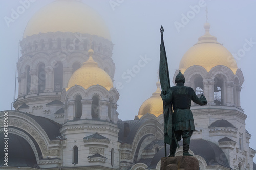 View of the Ascension Cathedral and Monument to Ermac in Novocherkassk, Russia. photo