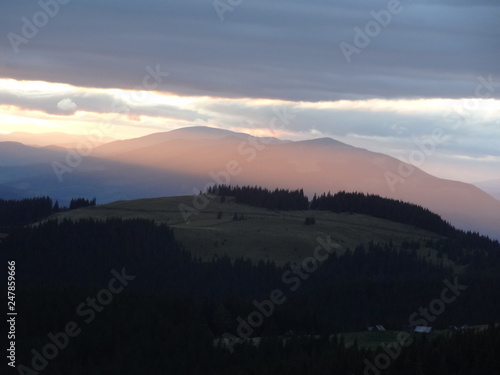 Sunset in the Carpathians mountains