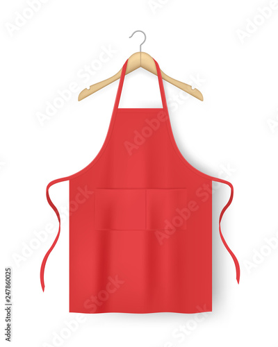 Red blank kitchen cotton apron isolated. Protective apron uniform for cooking. Vector illustration
