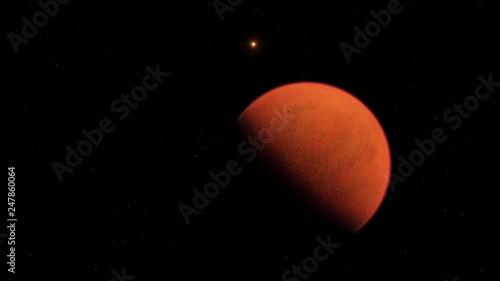 Exoplanet 3D illustration orange planet fiery hot against the bright sun (Elements of this image furnished by NASA)