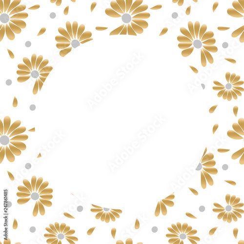 Golden hand drawn round frame with blossom design. Chamomile flowers for fortune telling. Vector isolated illustration.