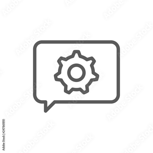 Message with gear wheel, faq, technical assistance line icon.