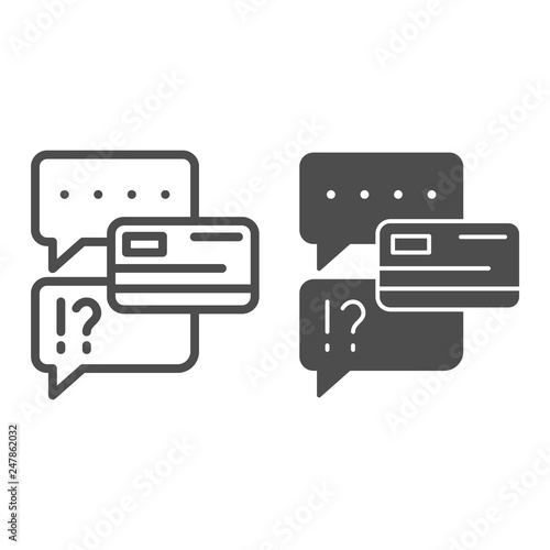 Chat bubble with credit card line and glyph icon. Dialogue with extortion of credit card vector illustration isolated on white. designed for web and app. Eps 10.