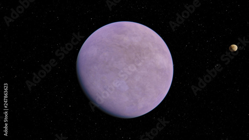 Exoplanet 3D illustration planet lilac on a background of black sky (Elements of this image furnished by NASA)