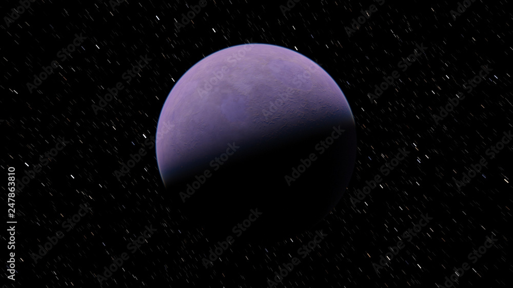 Exoplanet 3D illustration planet lilac on a background of black sky (Elements of this image furnished by NASA) Exoplanet 3D illustration planet lilac on a background of black sky (Elements of this image furnished by NASA)