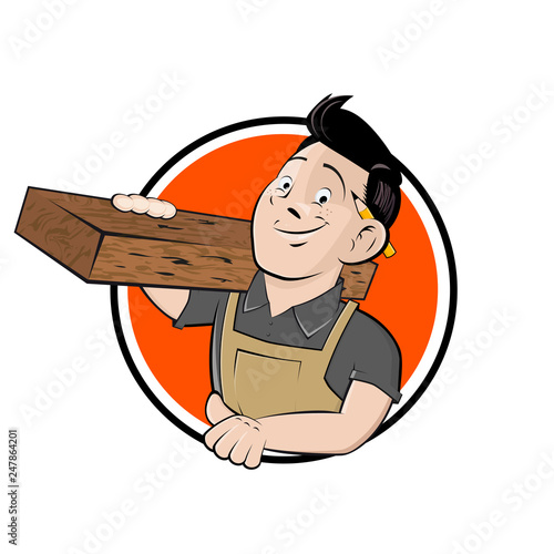 funny cartoon sign of a happy carpenter