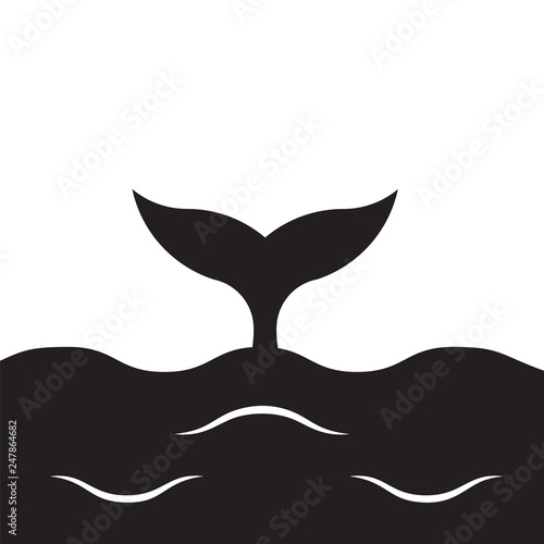 vector black whale tail in the sea waves