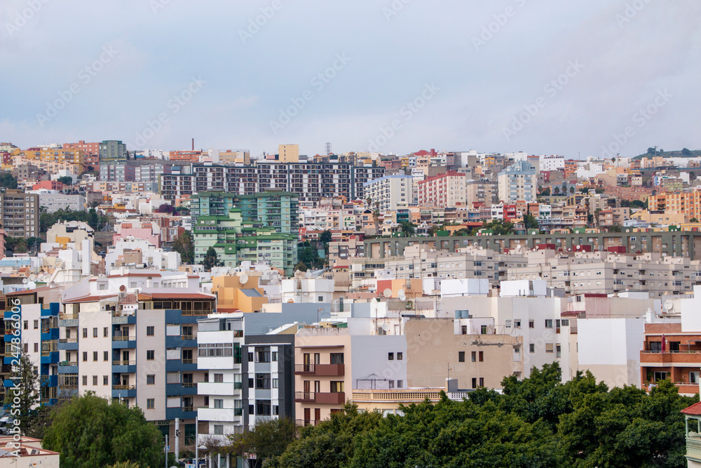 beautiful view of the city, houses of different colors